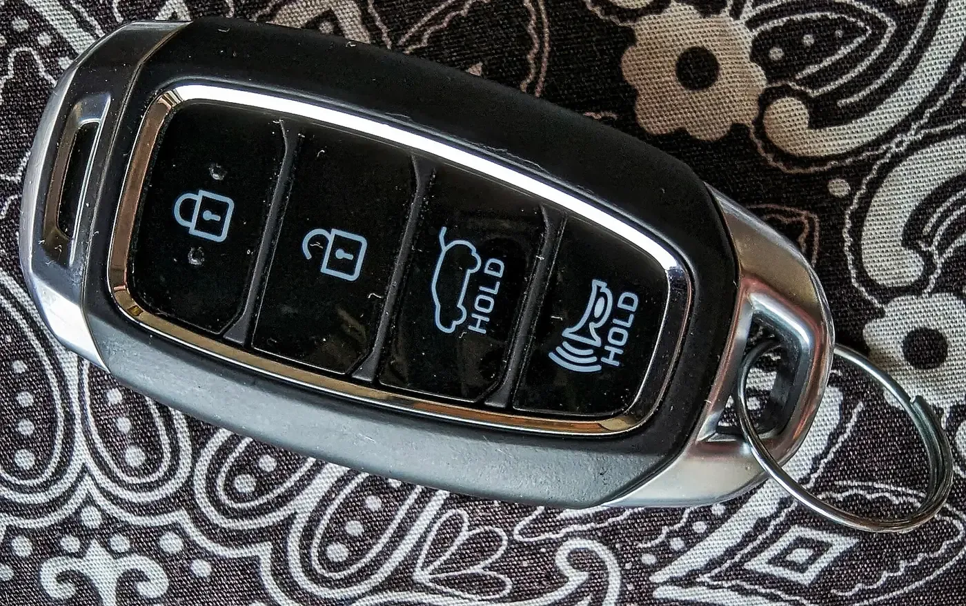 Close-up of a vehicle remote key fob